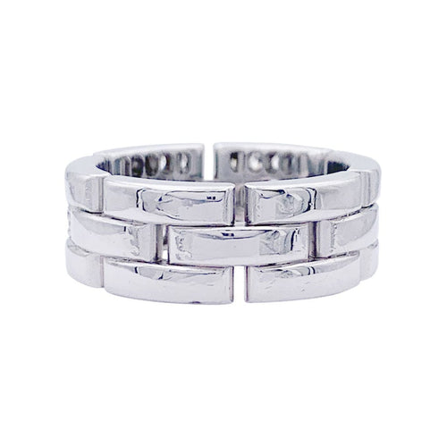 Bague 56 Bague Cartier, "Maille Panthère 3 Rangs Demi Pavé", or blanc, diamants. 58 Facettes 32750