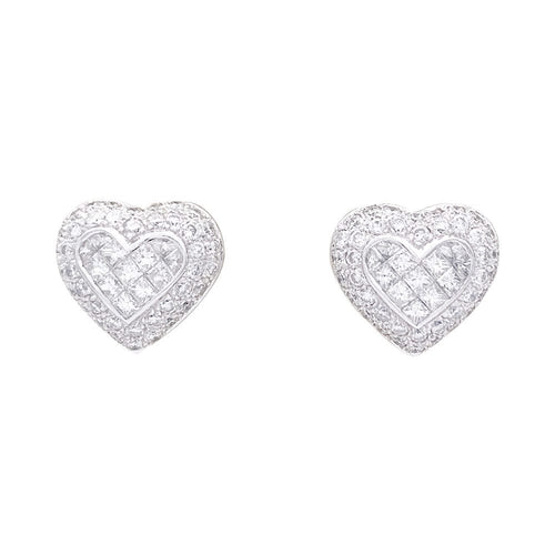 Boucles d'oreilles Boucles d'oreille "Coeur" or blanc, diamants. 58 Facettes 32876