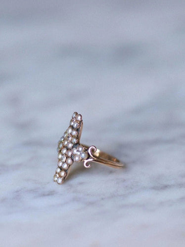 Bague Bague croix or rose, perles fines et diamants 58 Facettes