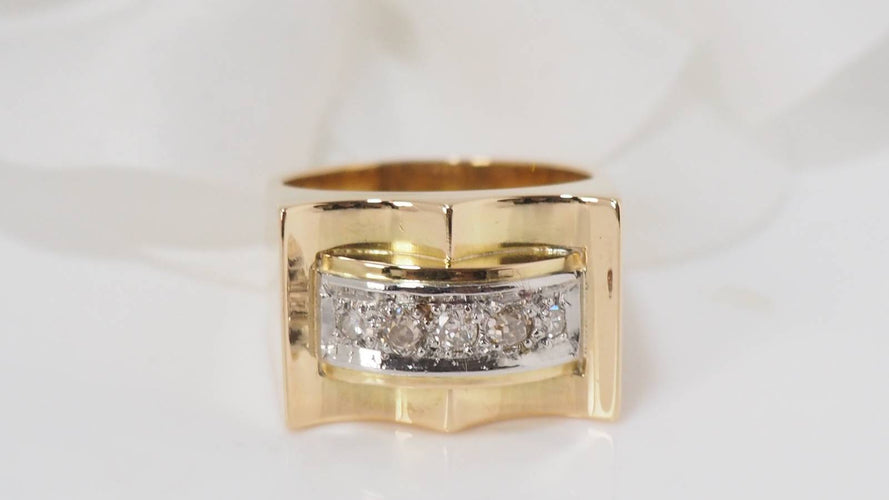 Bague 53 Bague Tank en or jaune et diamants 58 Facettes 28341