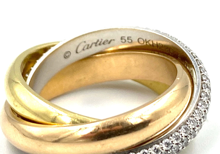 Bague Cartier. Collection Trinity Classique, alliance 3 ors et diamants (full set) 58 Facettes