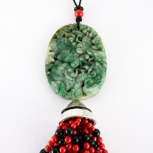 Collier Collier Sautoir Or blanc Jade Corail Onyx 58 Facettes 0009