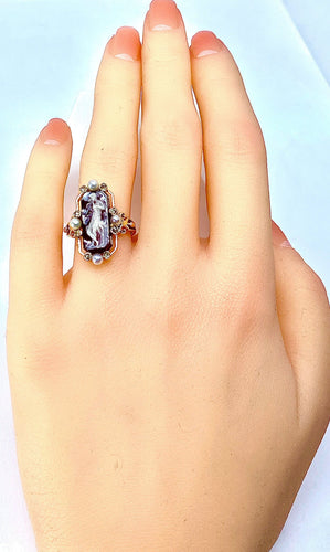 Bague 51 Bague camée sur agate perles fines diamants 58 Facettes AB263