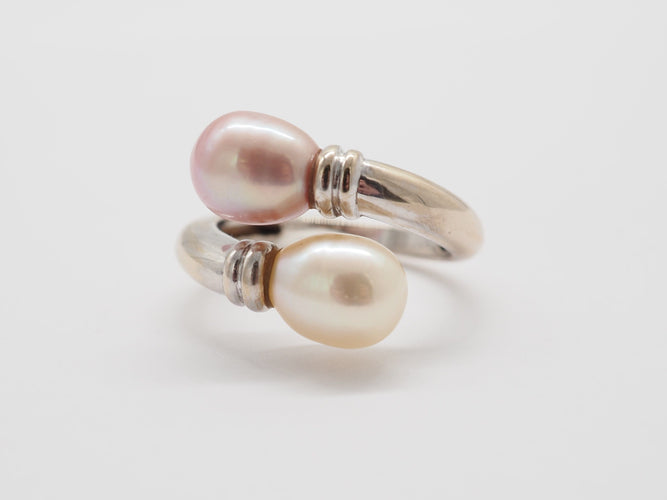 Bague 52 Bague Toi et moi or blanc et perle 58 Facettes