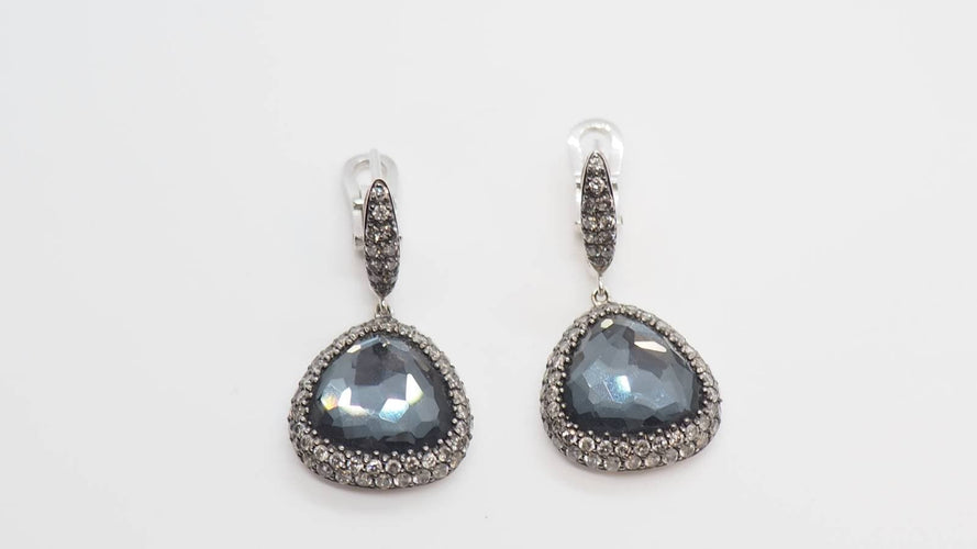Boucles d'oreilles Boucles d'oreilles or gris quartz noir facetté et diamants 58 Facettes 26009