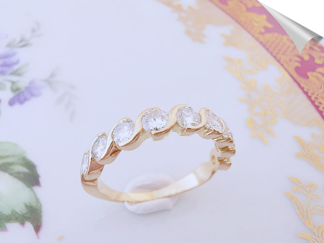 Bague 58.5 Demi-Alliance Diamants 0,90 ct Or Jaune 58 Facettes AA 1517