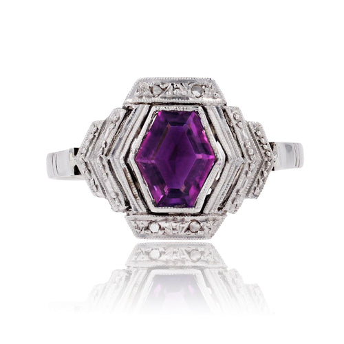 Bague 55 Bague art déco améthyste et diamants 58 Facettes 23-229