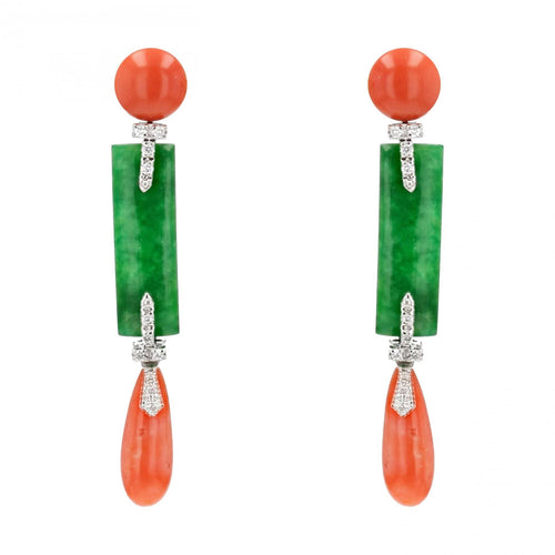 Boucles d'oreilles Pendants d'oreilles corail jades diamants 58 Facettes 22-189