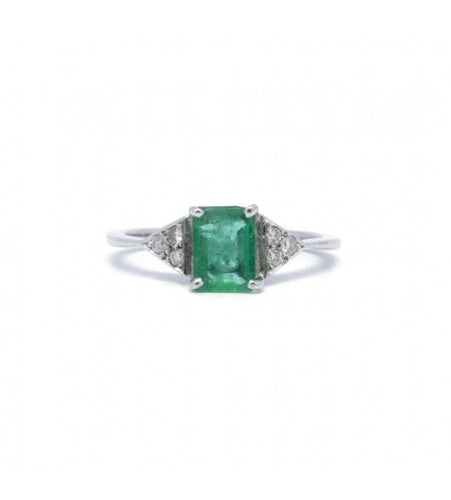 Bague 57 / Blanc/Gris / Or 750 Bague Emeraude et Diamants 58 Facettes 190351R