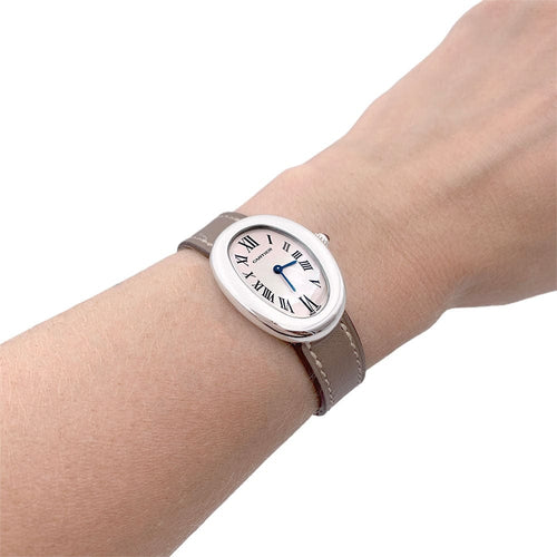 Montre Montre Cartier, "Baignoire", or blanc, cuir. 58 Facettes 32719