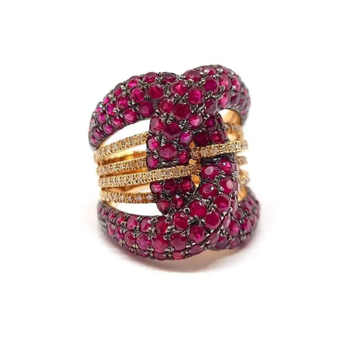 Bague Bague cocktail rubis diamants or rose 58 Facettes