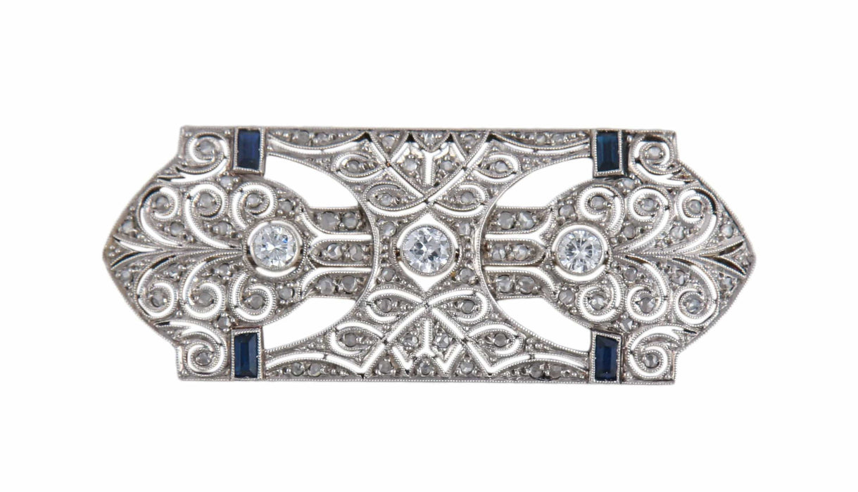 Broche BROCHE ART DECO PLATINE DIAMANTS & SAPHIRS 58 Facettes BO/220129