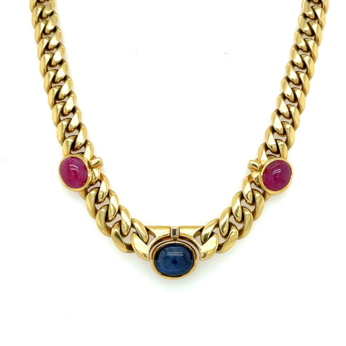 Collier Bulgari 1970' Collier à maillons gourmette en diamant rubis et saphir 58 Facettes