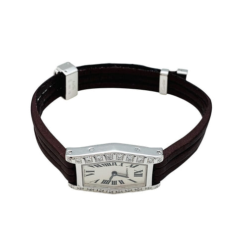 Montre Montre Cartier "Lanière" en or blanc et diamants, bracelet cuir. 58 Facettes 30252