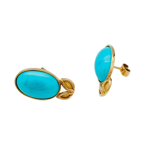 Boucles d'oreilles Boucles d'oreilles en or jaune, turquoises. 58 Facettes 31468