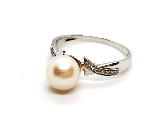 Bague 54 Bague Or blanc Perle 58 Facettes 1141388CD