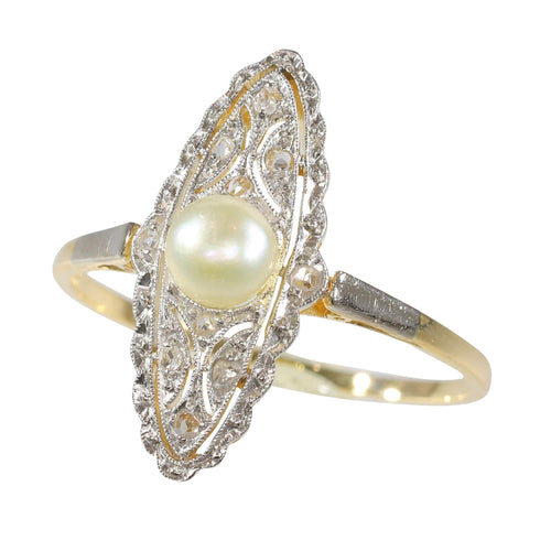 Bague 58 bague marquise diamants perles Art Déco 58 Facettes 23271-0581