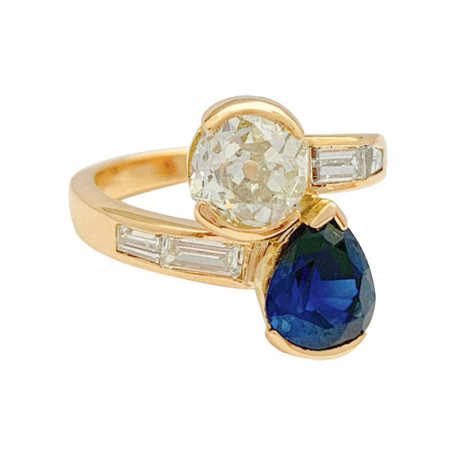 Bague 51 Bague "Toi & Moi" vintage, saphir et diamants. 58 Facettes 31416