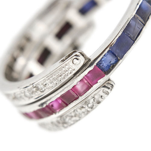 Bague 55 Bague Art Déco avec saphirs, rubis et diamants 58 Facettes 28944