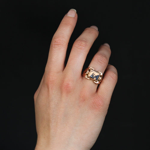 Bague 60 Chevalière ancienne agate naturelle et or 58 Facettes 23-127