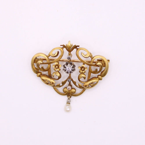 Broche Broche et/ou Pendentif ancien or 18k, Art Nouveau Diamants et Perle fine 58 Facettes
