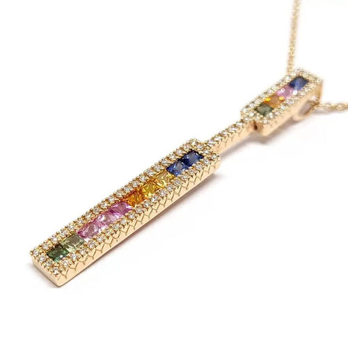 Collier Collier barrette saphirs multicolores diamants or rose 58 Facettes