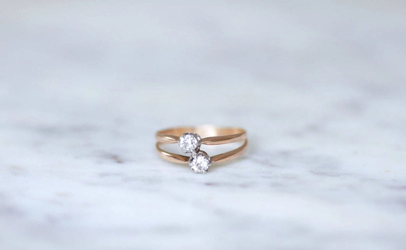 Bague Bague double anneau or rose diamants 58 Facettes