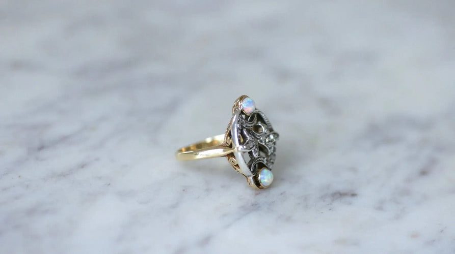 Bague 55 Bague volutes Or jaune Argent Diamants Opales 58 Facettes