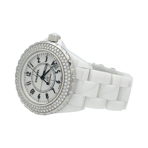 Montre Montre Chanel "J12" céramique blanche, diamants. 58 Facettes 31692