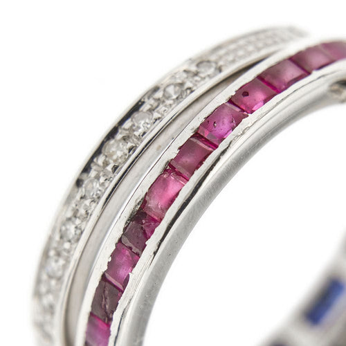 Bague 55 Bague Art Déco avec saphirs, rubis et diamants 58 Facettes 28944