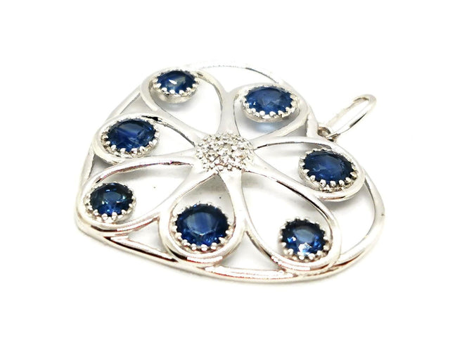 Collier Pendentif Coeur Or blanc Saphir 58 Facettes 1599641CN
