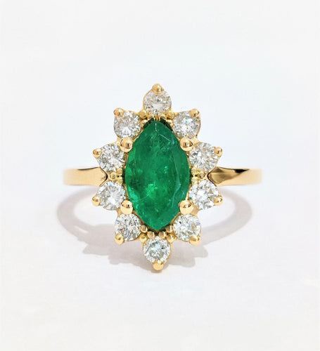 Bague 53 Bague marquise or jaune émeraude et diamants 58 Facettes 1-828/7