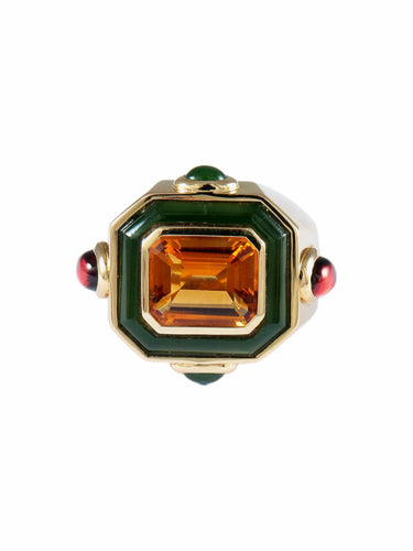 Bague 53 Chanel- Bague Chevalière Citrines, Jade et Or Jaune 58 Facettes