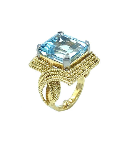 Bague 53 Bague 1950, or jaune 18K et aigue-marine 58 Facettes