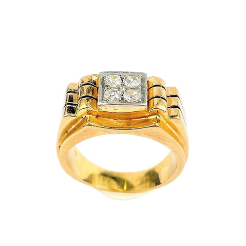 Bague 60 Chevalière Or jaune / Platine & Diamants 58 Facettes 20400000609