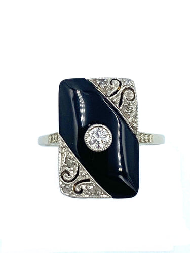 Bague 54.5 Bague Art Déco onyx et diamants 58 Facettes