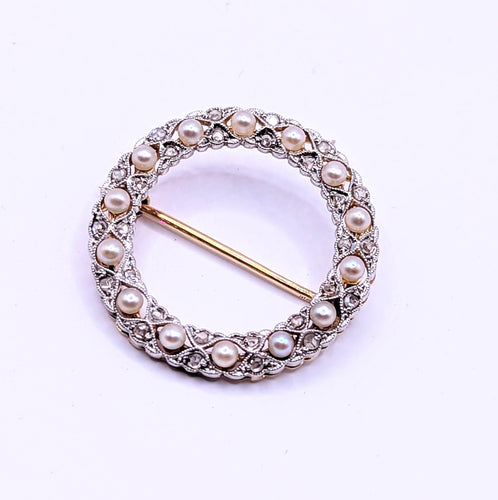 Broche Broche XIXème or perles et diamants 58 Facettes