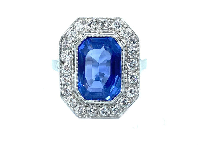 Bague Bague style Art-Deco or blanc, saphir et diamants 58 Facettes