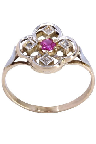 Bague 54 BAGUE TRÈFLE ART NOUVEAU RUBIS DIAMANTS 58 Facettes 073181