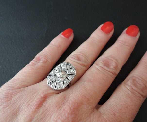 Bague 54 Bague Art Déco Pavée De Diamants 58 Facettes 645427