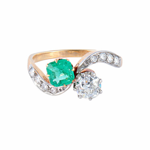 Bague 53 Bague Toi & Moi Emeraude Diamant 58 Facettes