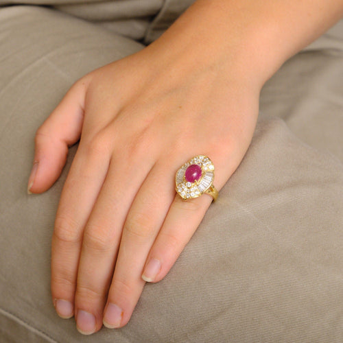 Bague 45 Bague Rubis cabochon Diamants 58 Facettes ALGU21