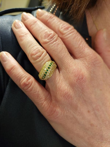 Bague 53 BAGUE JONC ÉMERAUDES ET DIAMANTS 58 Facettes 075691
