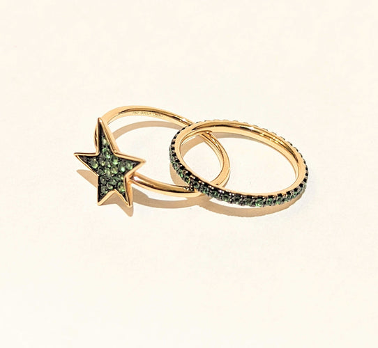 Bague 54 DJULA Bague étoile or et saphirs verts 58 Facettes