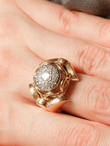 Bague Bague Rétro en or jaune, platine et diamants 58 Facettes