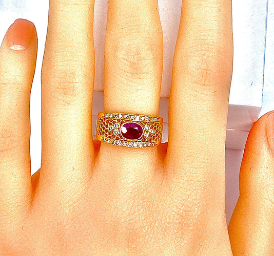 Bague 54 Bague Or jaune Rubis Diamants 58 Facettes AB227