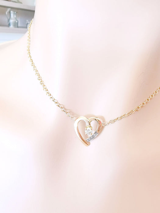 Collier Collier Coeur Diamant central 0,20 ct Or Jaune 58 Facettes AA 1498