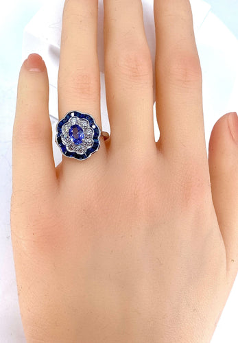 Bague 51 Bague marguerite Or Saphirs Diamants 58 Facettes AB214