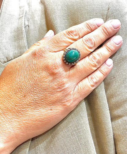 Bague Bague or argent turquoise diamants 58 Facettes