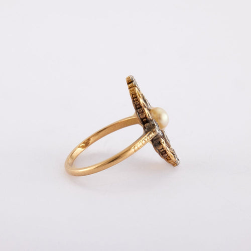 Bague Bague marquise, perle blanche, diamants 58 Facettes